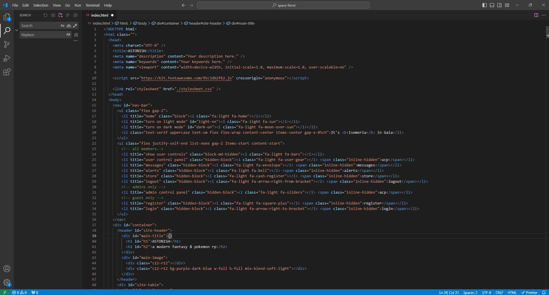 Screenshot of Visual Studio Code and Astonish's code